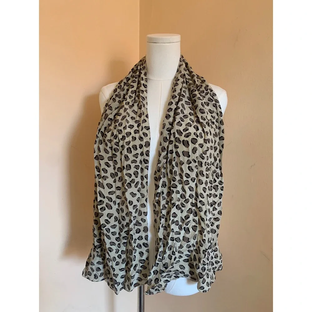 Casca Scarfs Tan Leopard Print 100% Silk Scarf Made in Korea Hand Rolled Hem